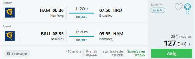 Flight Hamburg Brussels