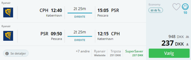 Flight Copenhagen Pescara