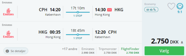 Copenhagen to Hong Kong