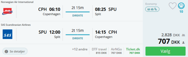 Flight Copenhagen Split