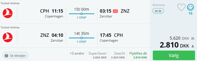 Flight Copenhagen Zanzibar